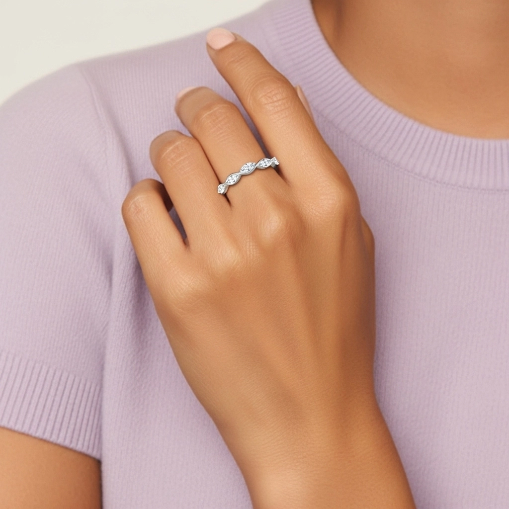 Nature Délicat Feuille Moissanite Alliance