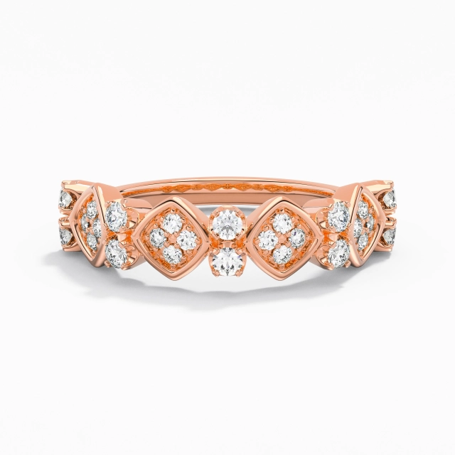 Wide Engrave Moissanite 14K Rose Gold Wedding Band