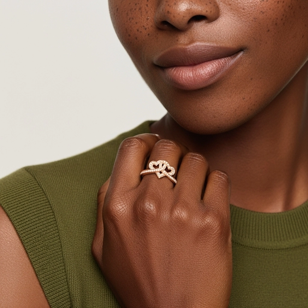 Cœur Nœud Pavé Bague de promesse Moissanite