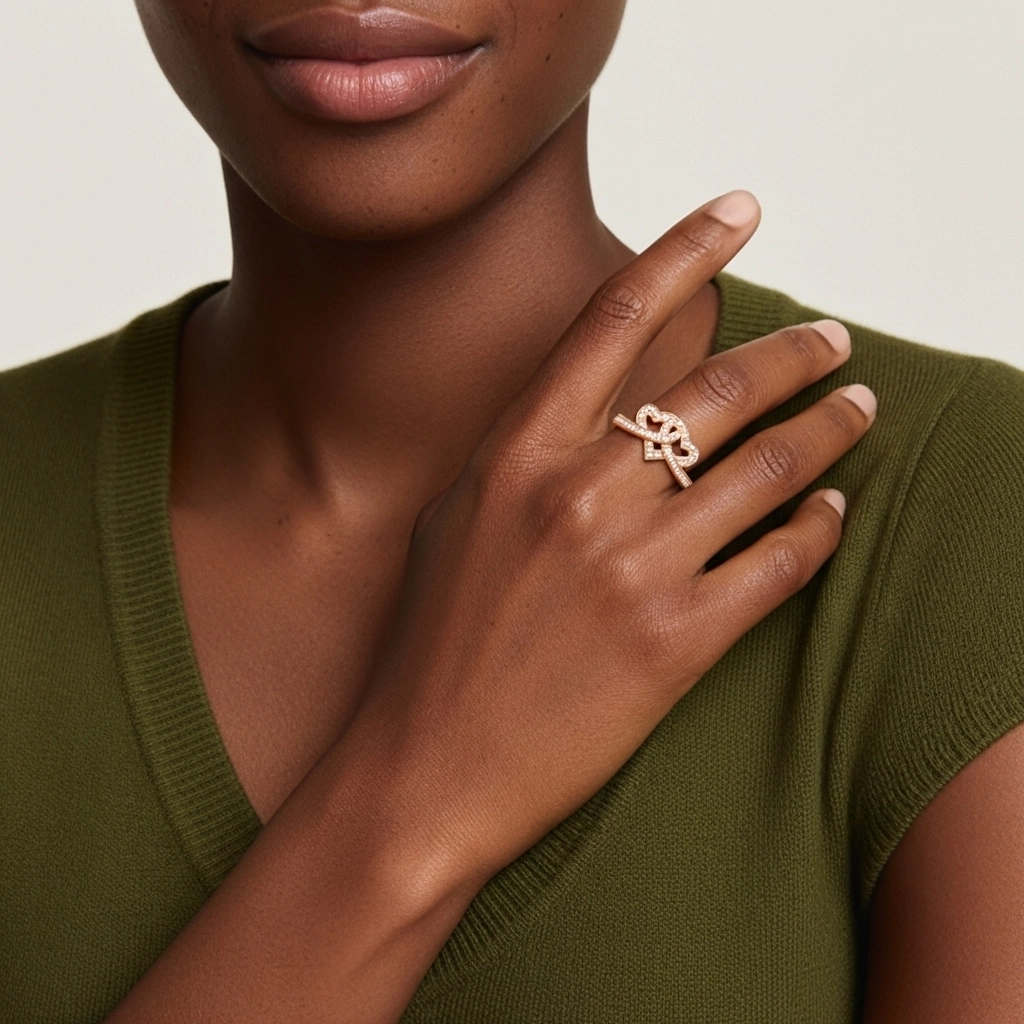 Cœur Nœud Pavé Bague de promesse Moissanite