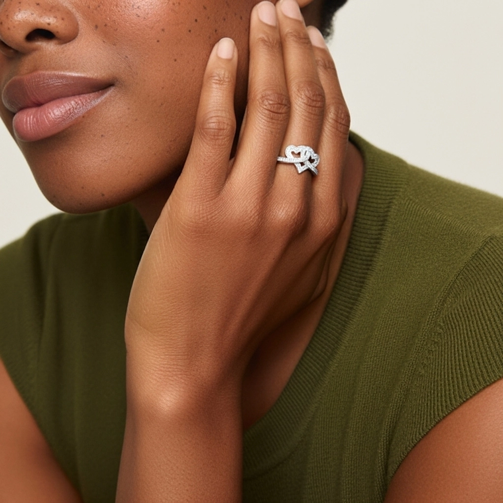 Cœur Nœud Pavé Bague de promesse Moissanite