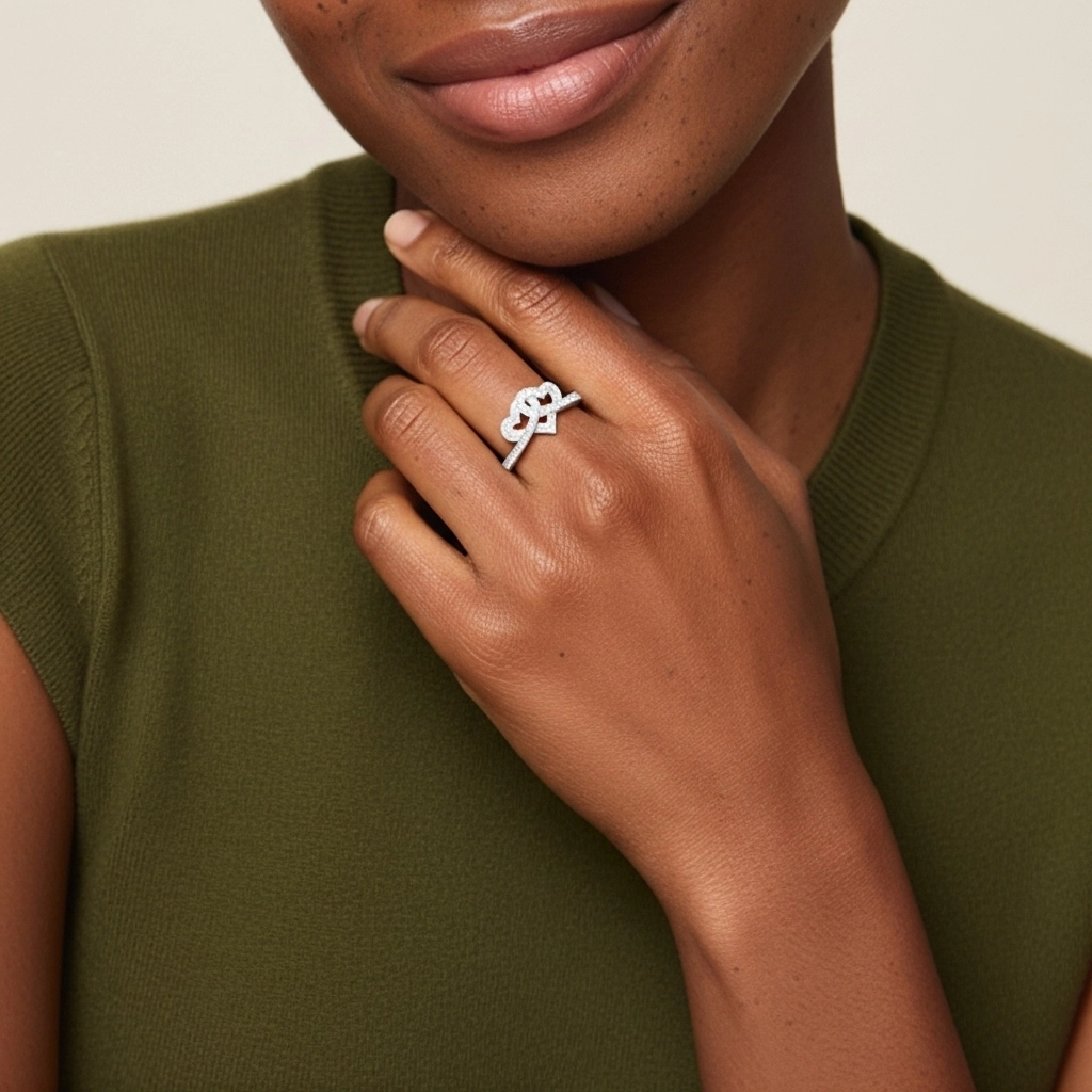 Cœur Nœud Pavé Bague de promesse Moissanite