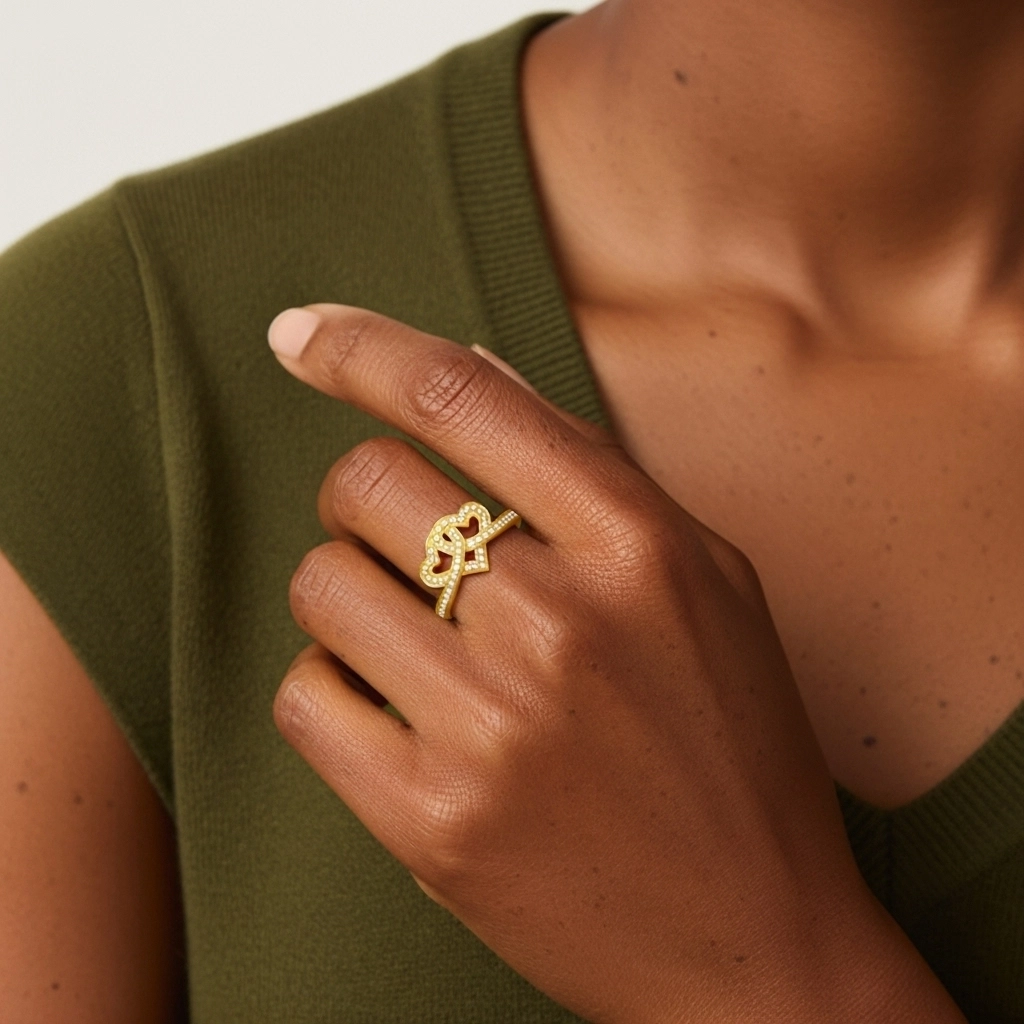 Cœur Nœud Pavé Bague de promesse Moissanite