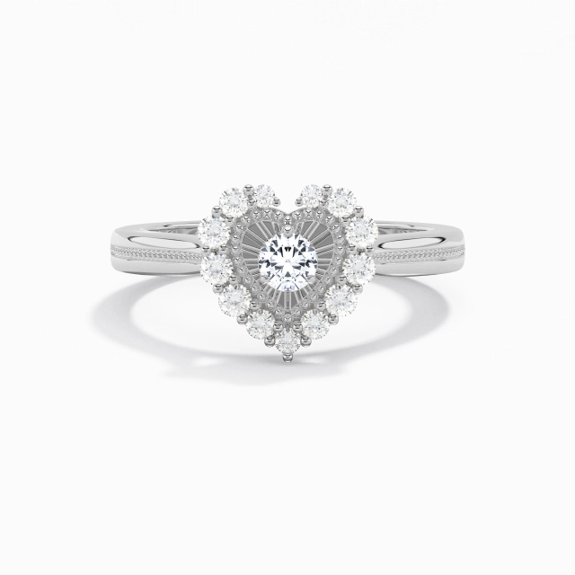 925 Sterling Silver Cluster Promise Ring Polish Silver Unique Beaded Heart Round Cubic Zirconia Reverse Tapered