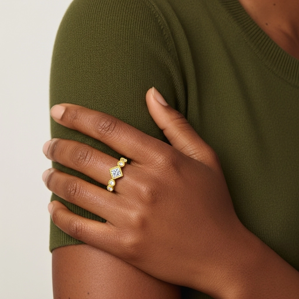 Art Deco Antique Beaded Moissanite Wedding Band