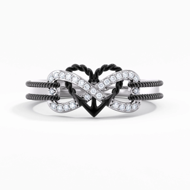 Black Plated Unique Anchor Infinity Rope Promise Ring
