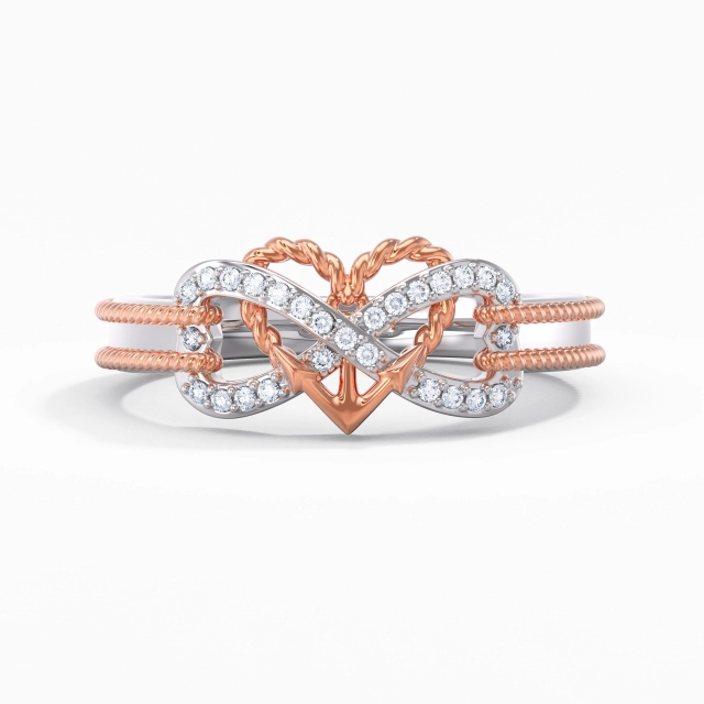 Unique Anchor Infinity Rope Round Moissanite Promise Ring In White 925 Sterling Silver Straight Shank