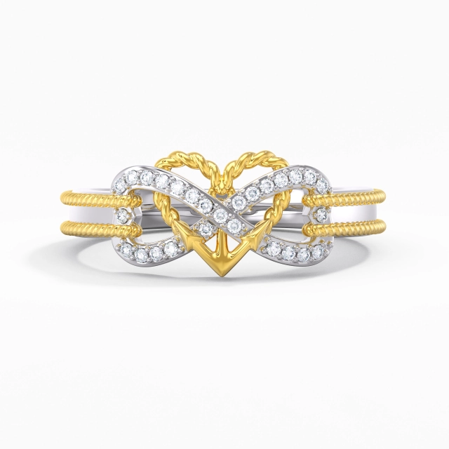 Unique Anchor Infinity Rope Round Moissanite Promise Ring In White 925 Sterling Silver Straight Shank
