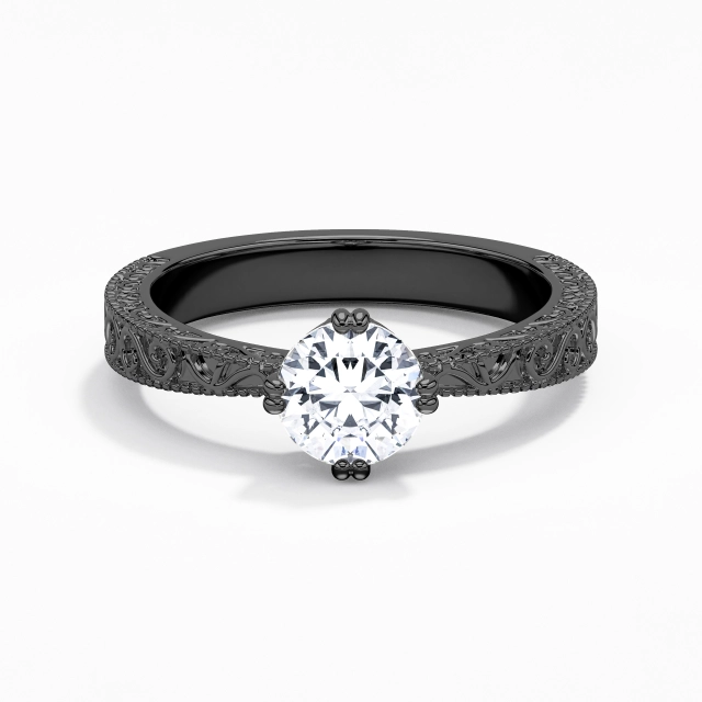 Black East West Antique Carved Milgrain Scrollwork 1.00ct Moissanite Engagement Ring Reverse Tapered 925 Sterling Silver