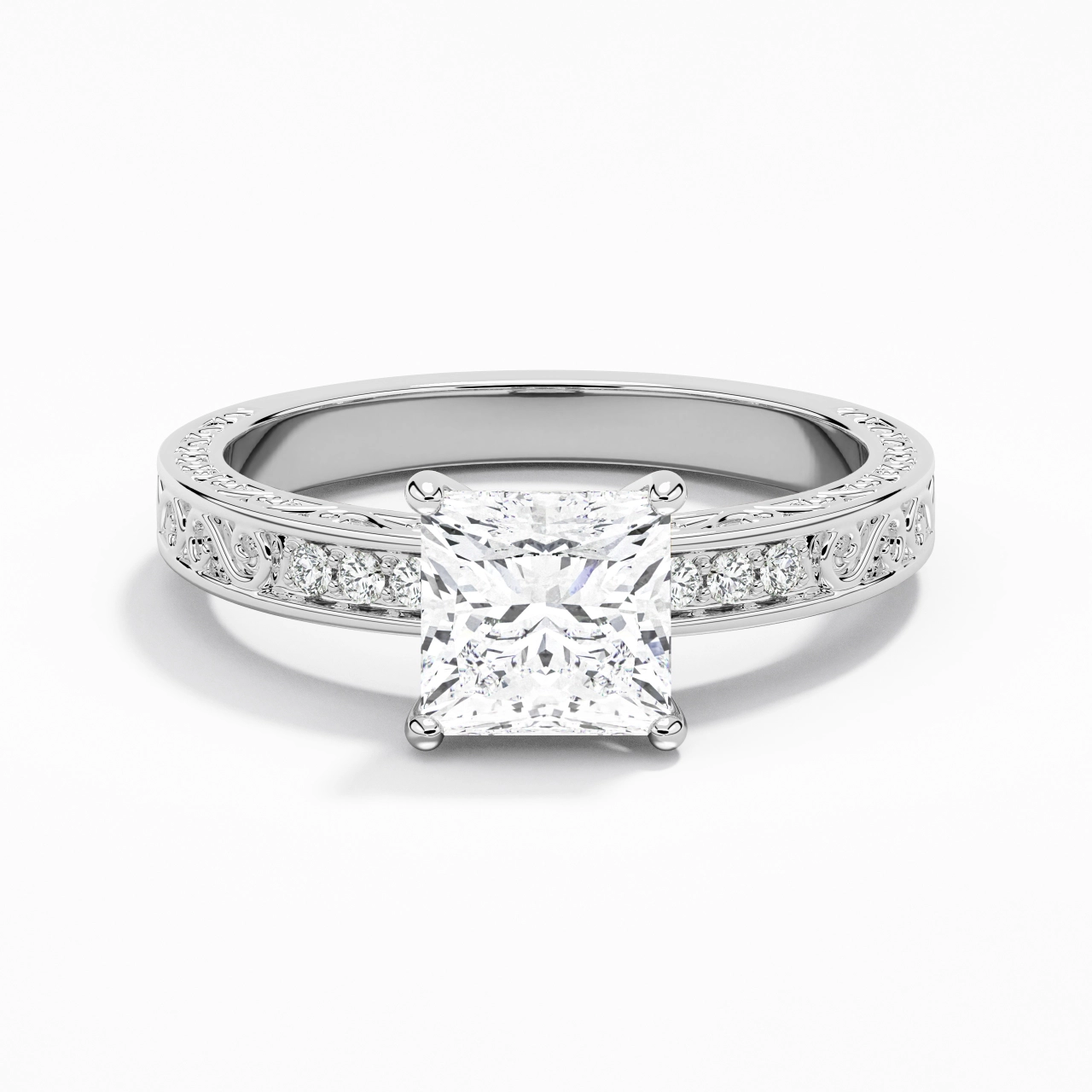 18K White Gold Moissanite Engagement Ring