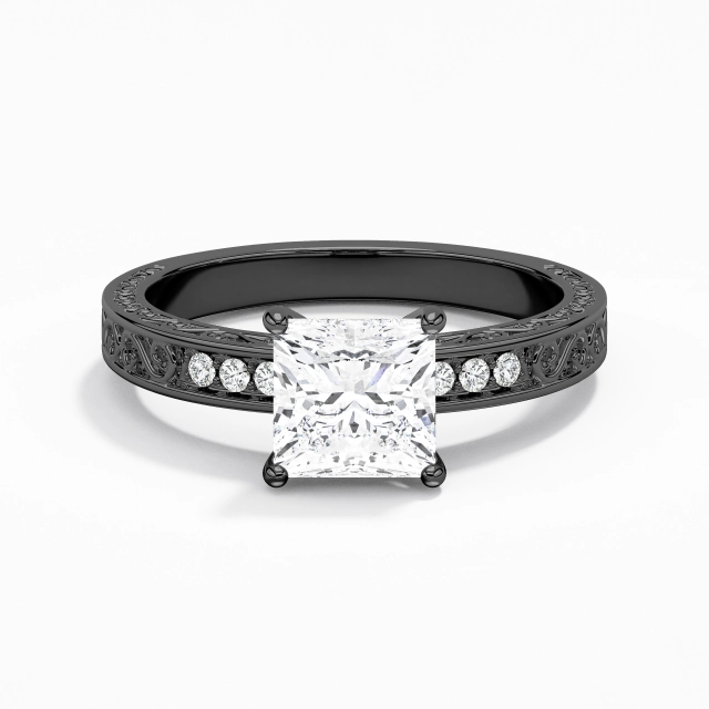 Black Prong Baroque Unique Carved Scrollwork 2.00ct Moissanite Engagement Ring Channel 925 Sterling Silver