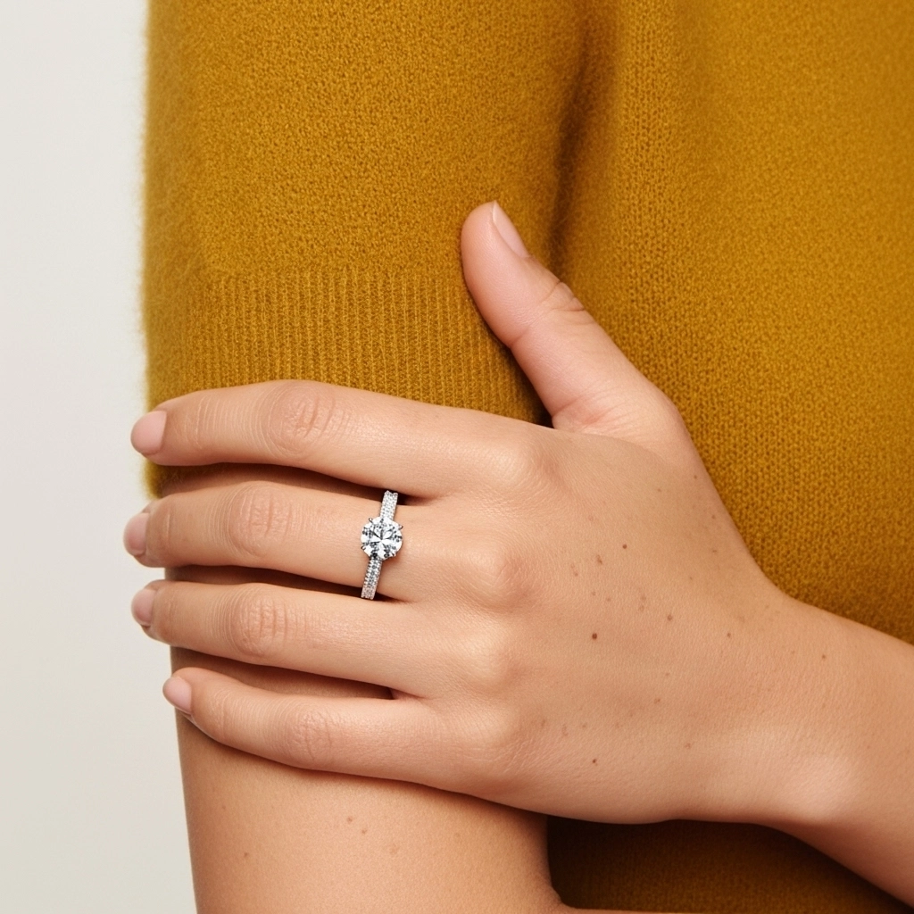 Oro blanco 18K Moissanita Anillo de Compromiso