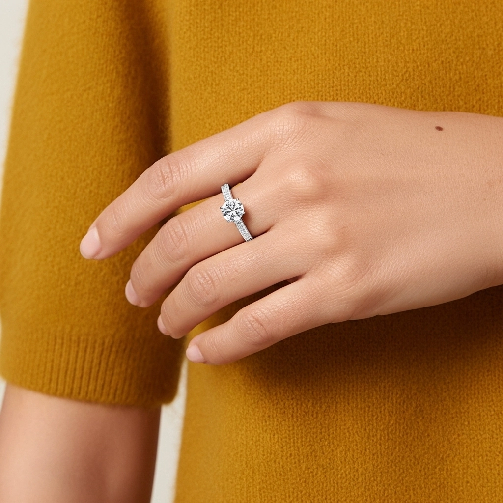 Oro blanco 18K Moissanita Anillo de Compromiso