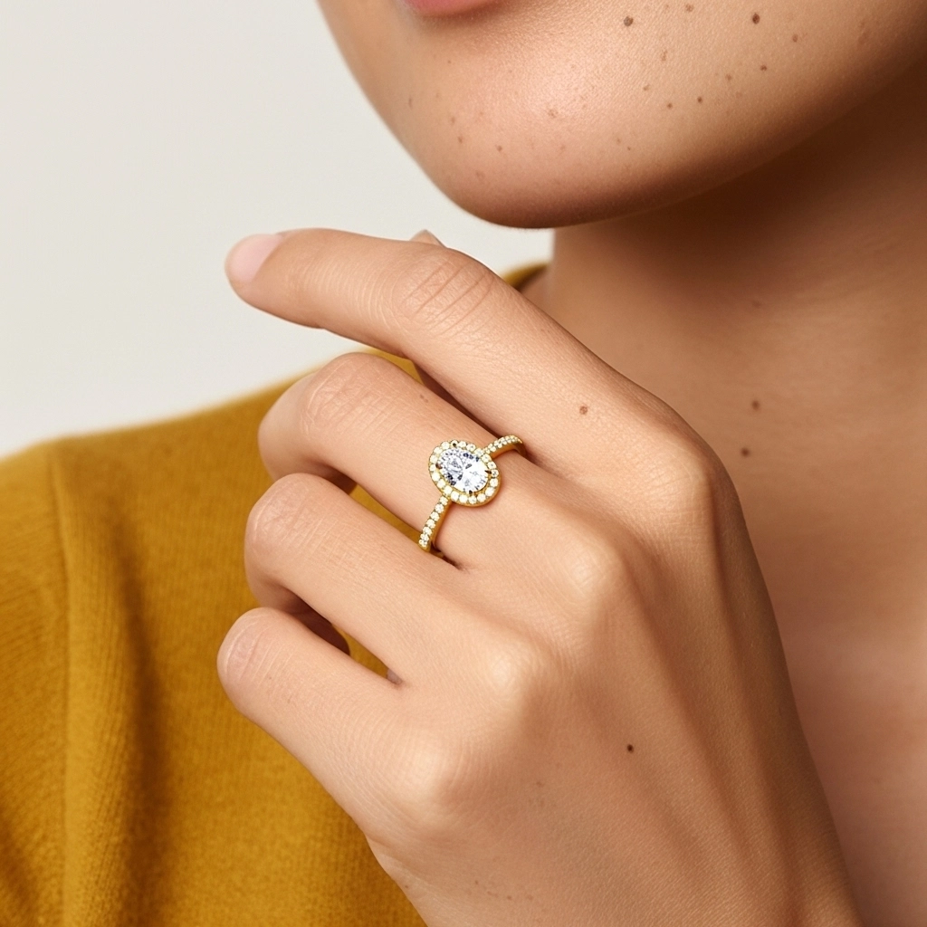 18K Gold Moissanite Engagement Ring