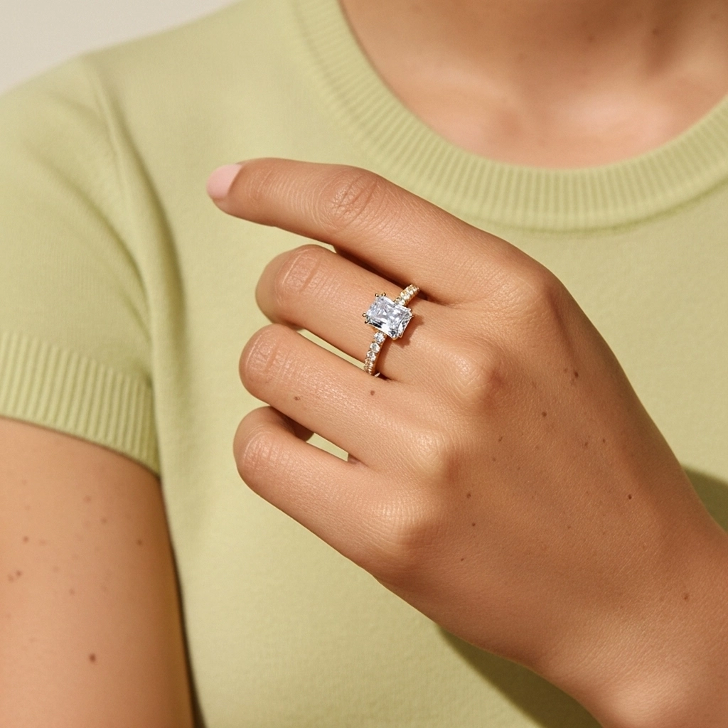 Or 14 carats Moissanite Bague de fiançailles