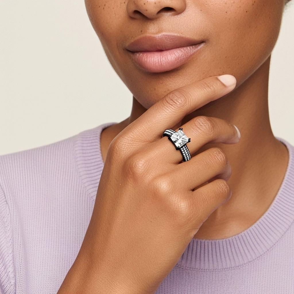 Argent sterling 925 Pavé Tige Traditionnelle Bague de fiançailles