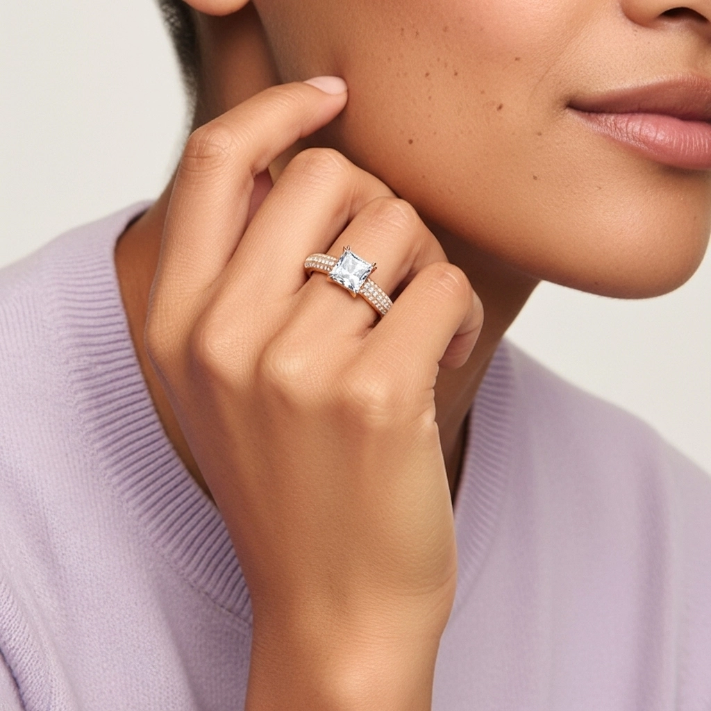 Argent sterling 925 Moissanite Bague de fiançailles