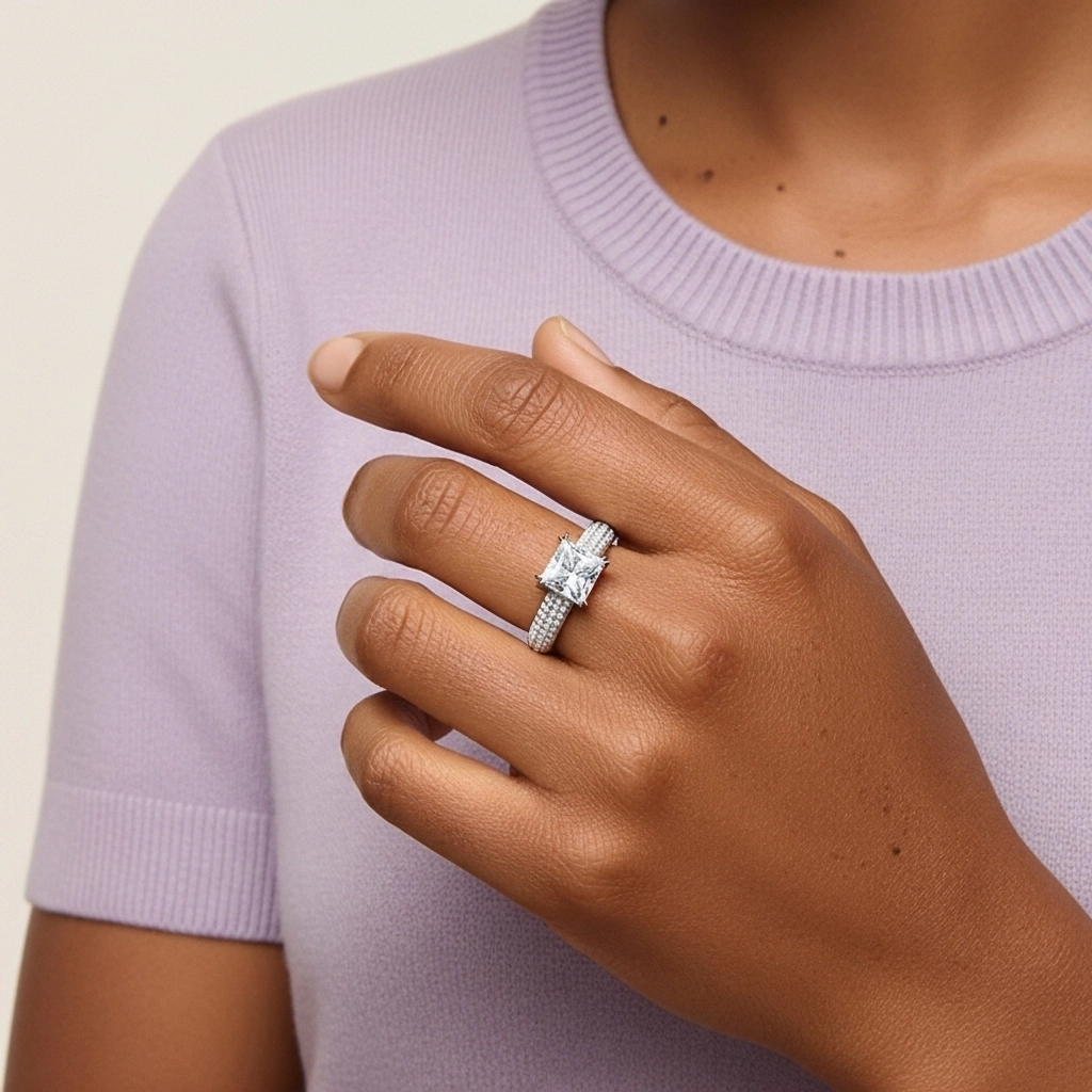 Argent sterling 925 Moissanite Bague de fiançailles