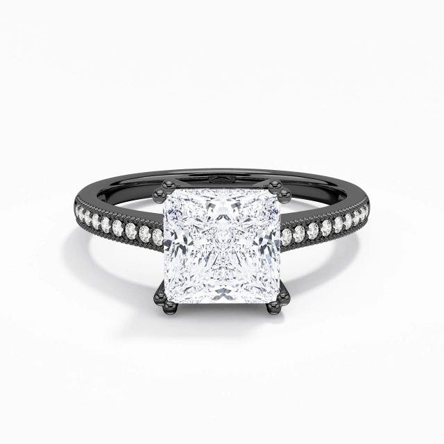 Black Prong Antique Beaded 2.00ct Moissanite Engagement Ring Straight Shank 925 Sterling Silver