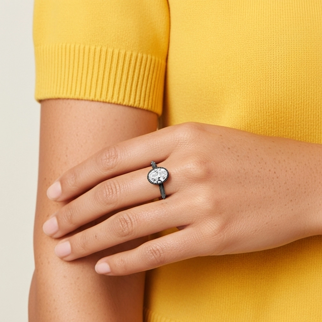 925 Sterling Silver Bezel Reverse Tapered Engagement Ring