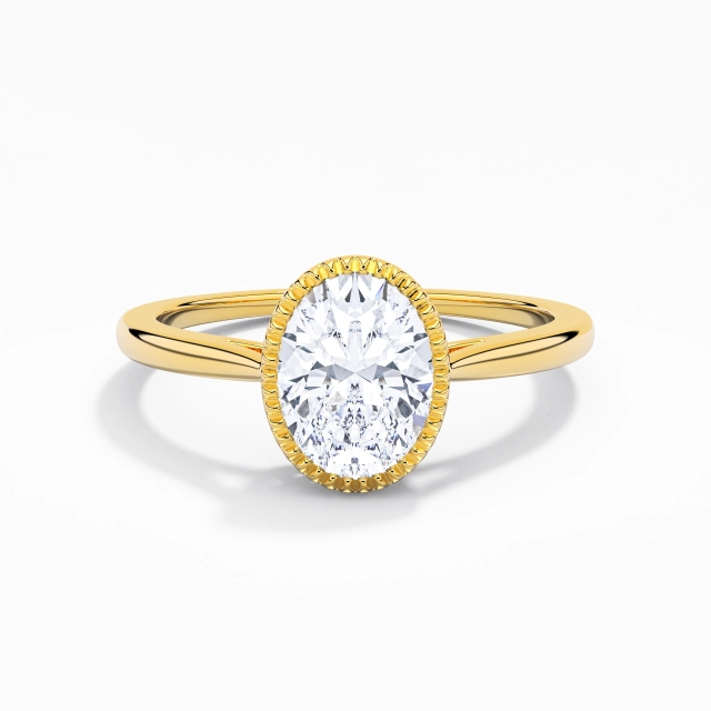 18K Gold Bezel Engagement Ring Polish Vintage Infinity Milgrain Oval Moissanite 1.50ct Reverse Tapered