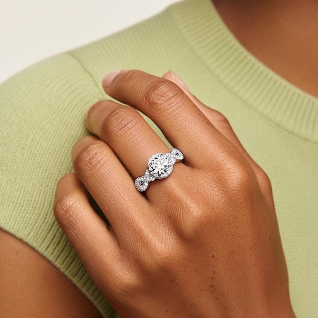 14K White Gold Moissanite Engagement Ring