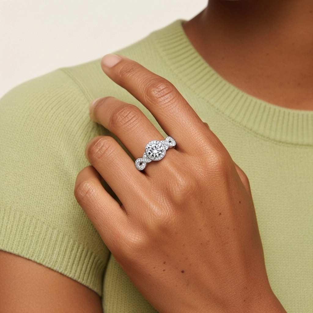 14K White Gold Moissanite Engagement Ring