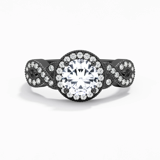 Black Halo Retro Beaded 1.50ct Moissanite Engagement Ring Twist 925 Sterling Silver