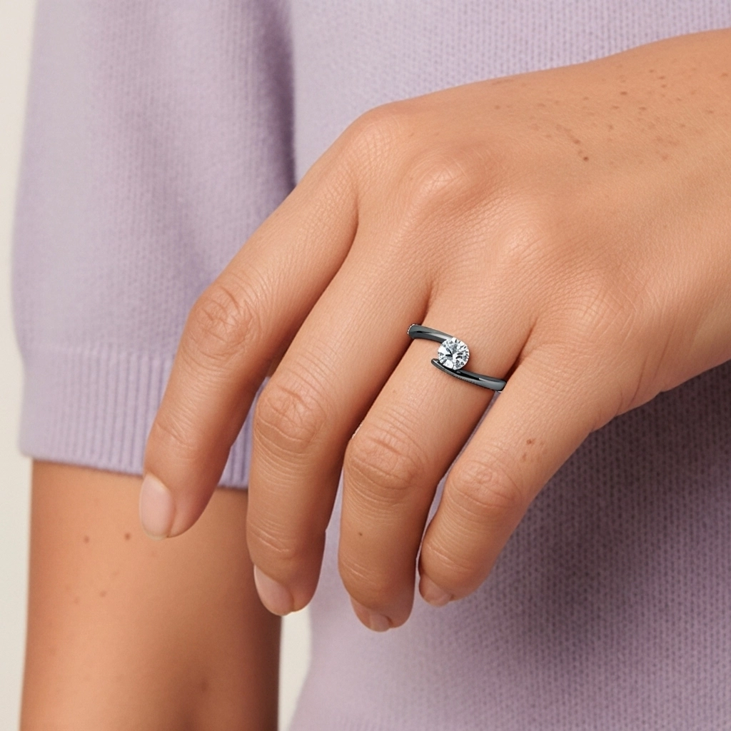 925 Sterling Silver Solitaire Tension Float Bypass Shank Engagement Ring