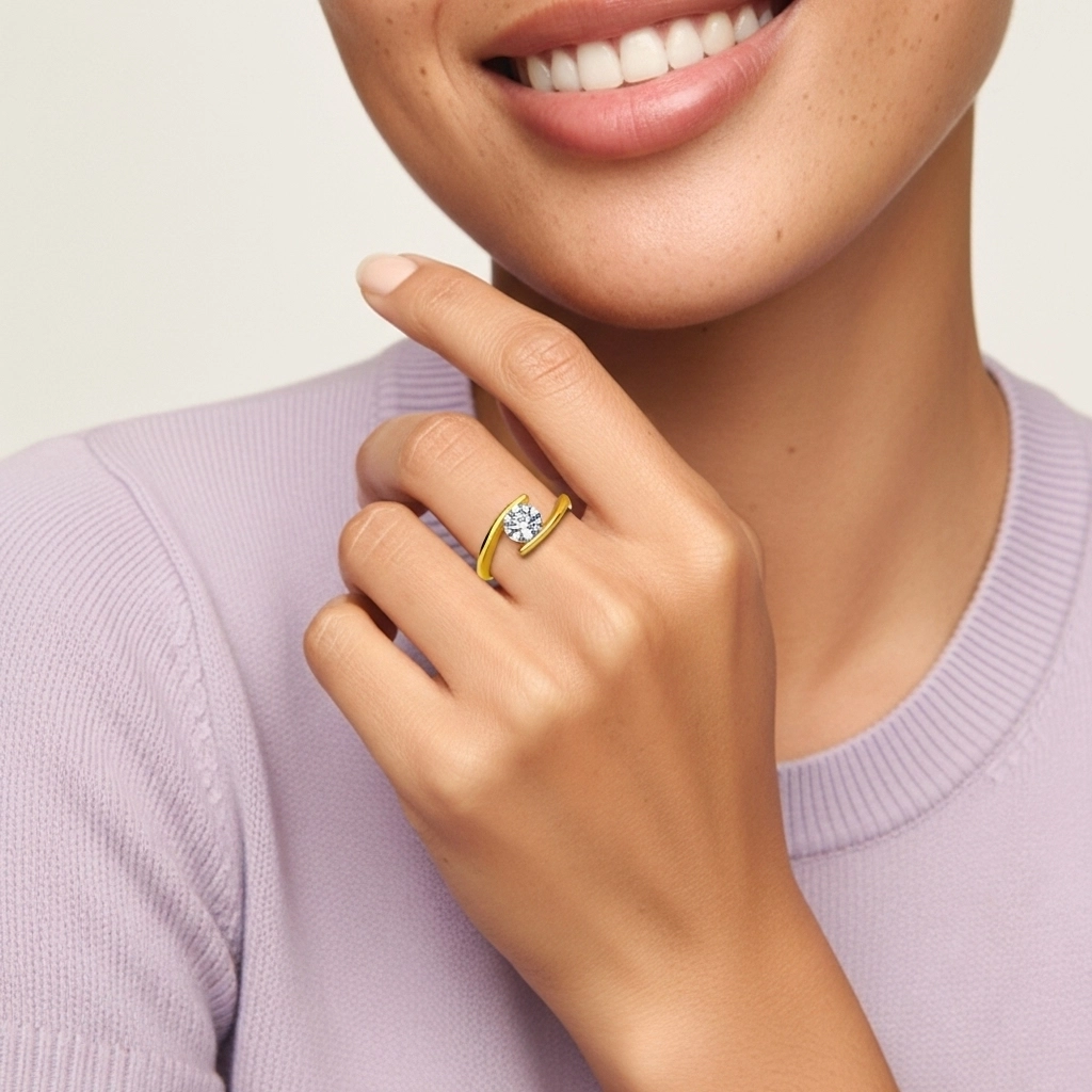 14K Gold Moissanite Engagement Ring