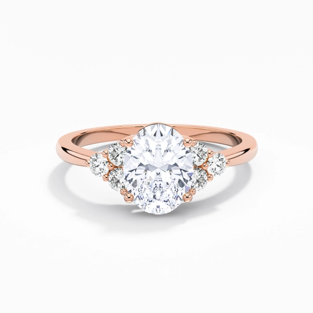 14K Rose Gold Cluster Engagement Ring Polish Simple Oval Moissanite 1.50ct Tapered