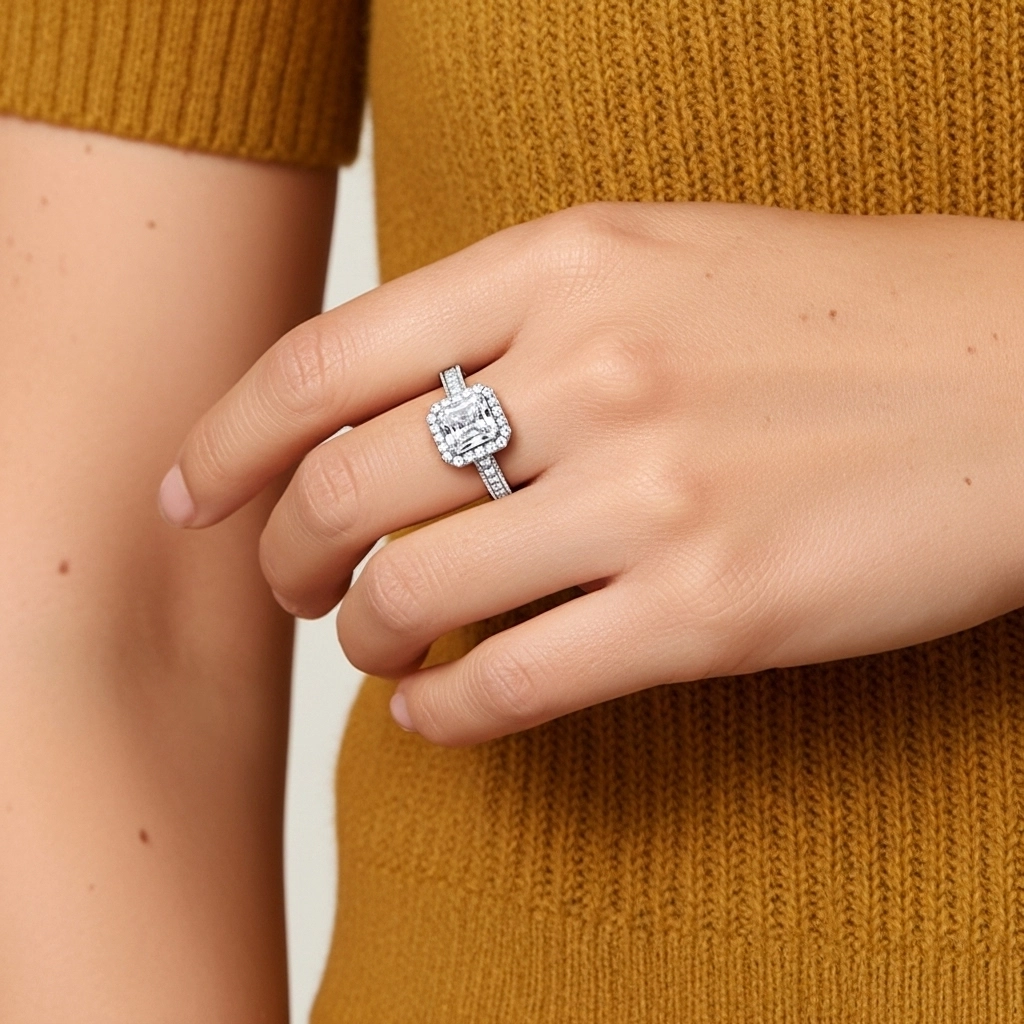 925 Sterling Silver Moissanite Engagement Ring