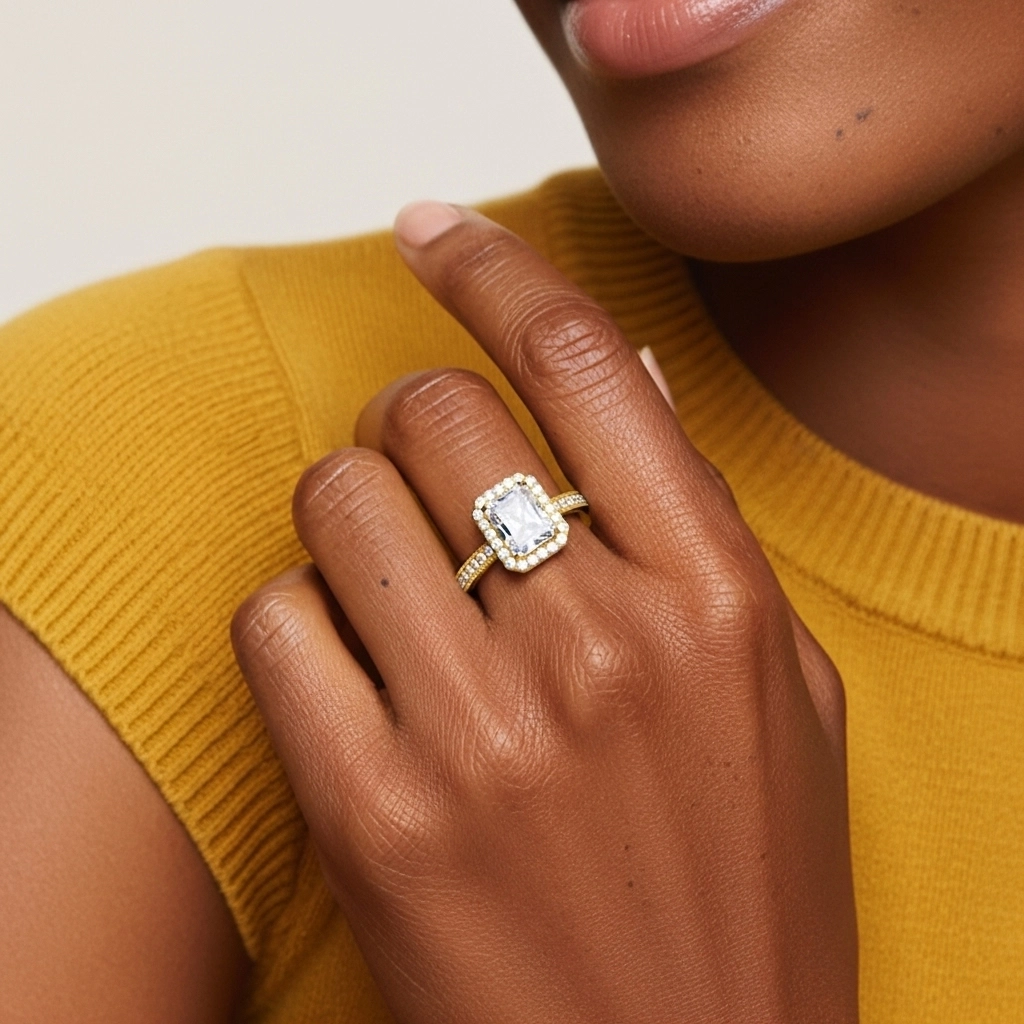 18K Gold Moissanite Engagement Ring