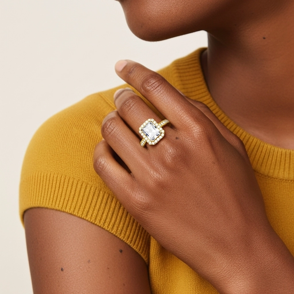 18K Gold Moissanite Engagement Ring