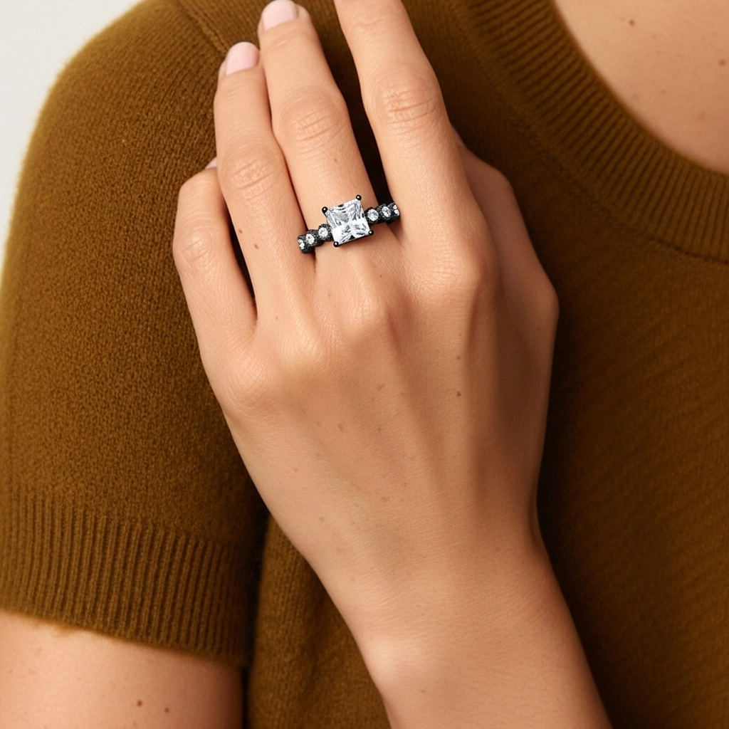 925 Sterling Silver Moissanite Engagement Ring