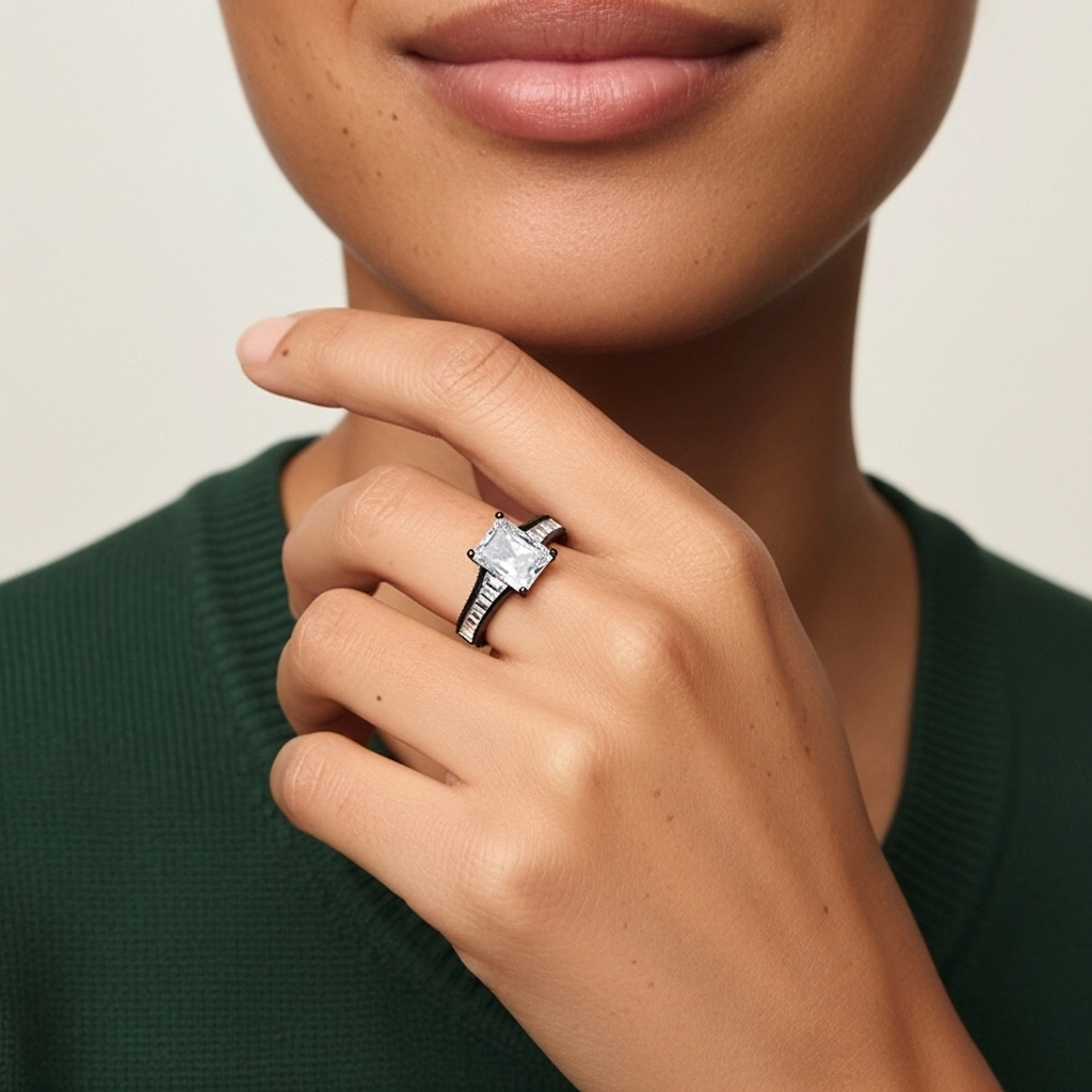 925 Sterling Silver Baguette Flair Shank Channel Engagement Ring