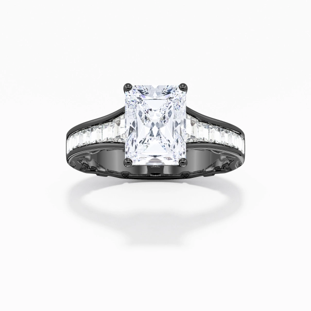 Black Baguette Luxury Milgrain 2.00ct Cubic Zirconia Engagement Ring Flair Shank Channel 925 Sterling Silver