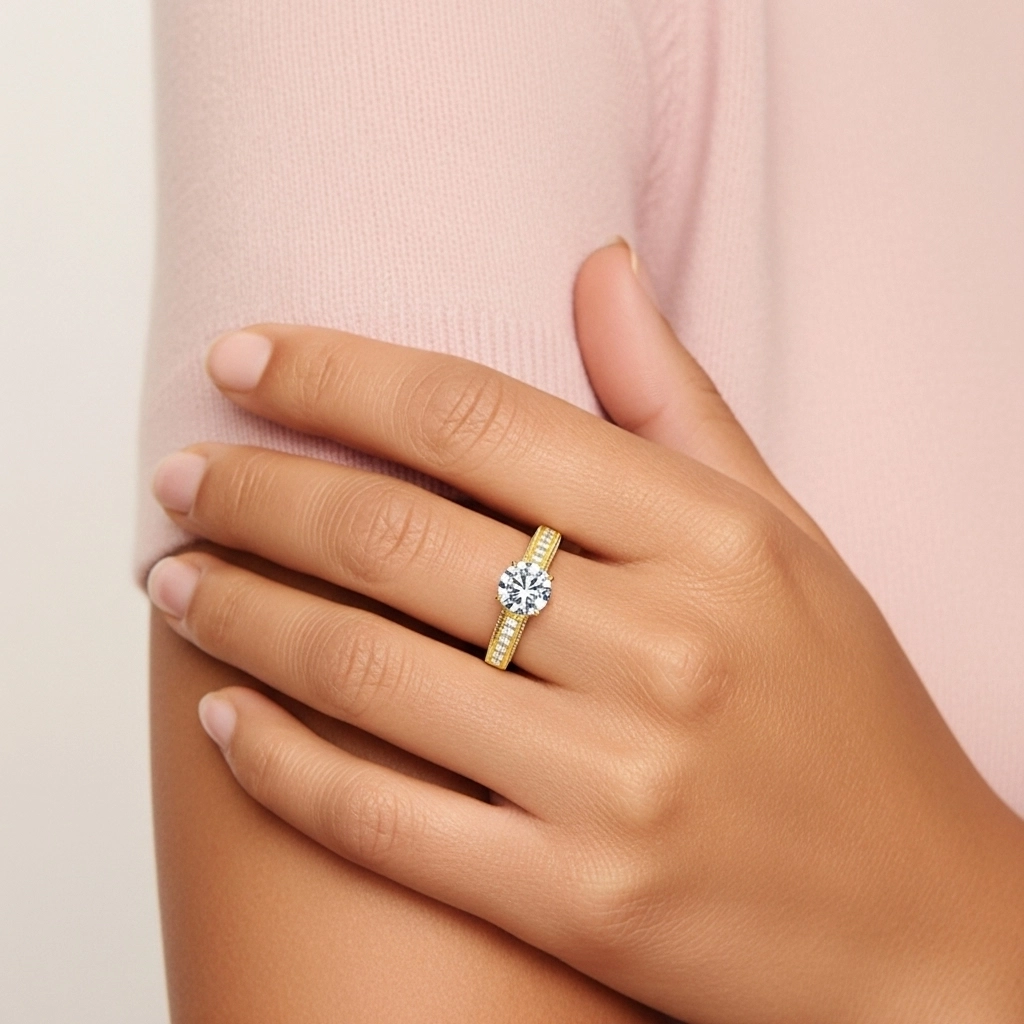 14K Gold Moissanite Engagement Ring