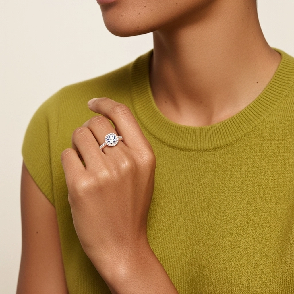 Or rose 14 carats Moissanite Bague de fiançailles