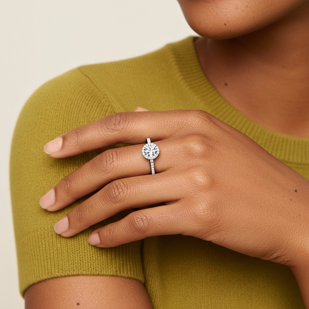 Or blanc 14 carats Moissanite Bague de fiançailles