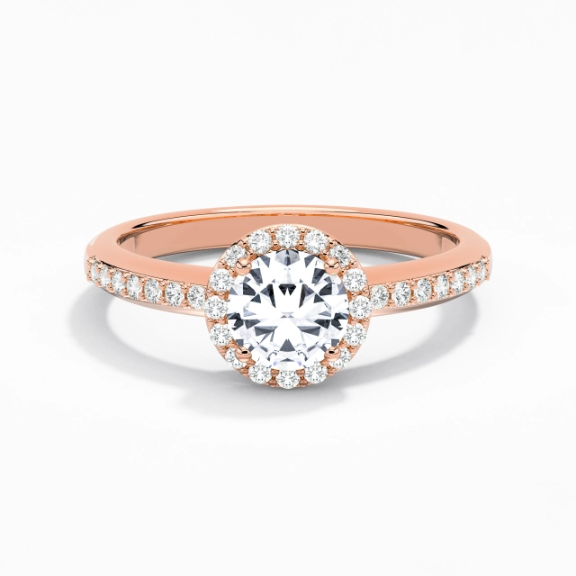 925 Sterling Silver Halo Engagement Ring Plating 18K Rose Gold Delicate Round Moissanite 1.00ct Straight Shank 925 Sterling Silver Halo Engagement Ring Plating 18K Rose Gold Delicate Round Moissanite 1.00ct Straight Shank