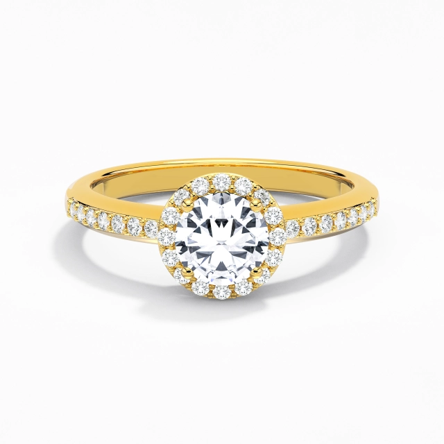 Argent sterling 925 Halo Bague de fiançailles Placage Or jaune 18 carats Délicat Rond Moissanite 1.00ct Tige Droite Argent sterling 925 Halo Bague de fiançailles Placage Or jaune 18 carats Délicat Rond Moissanite 1.00ct Tige Droite