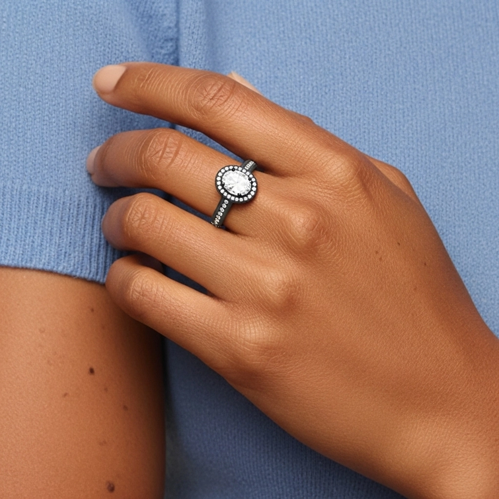 Argent sterling 925 Halo Tige Droite Bague de fiançailles