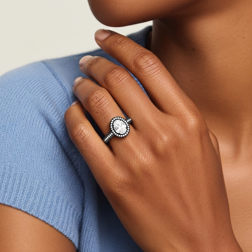 Argent sterling 925 Halo Tige Droite Bague de fiançailles