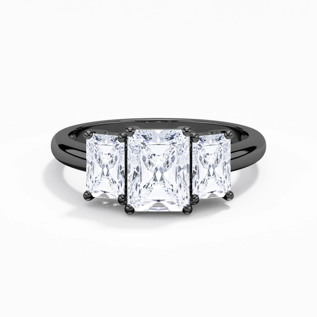 Noir Trois pierres Classique Volutes 2.00ct Moissanite Bague de fiançailles Tige Droite Argent sterling 925