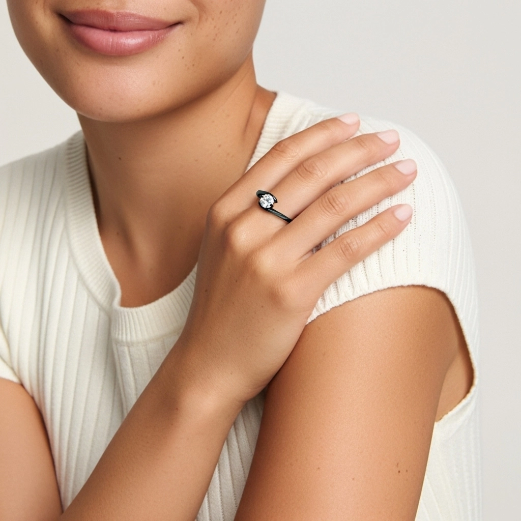 925 Sterling Silver Solitaire Bypass Shank Engagement Ring