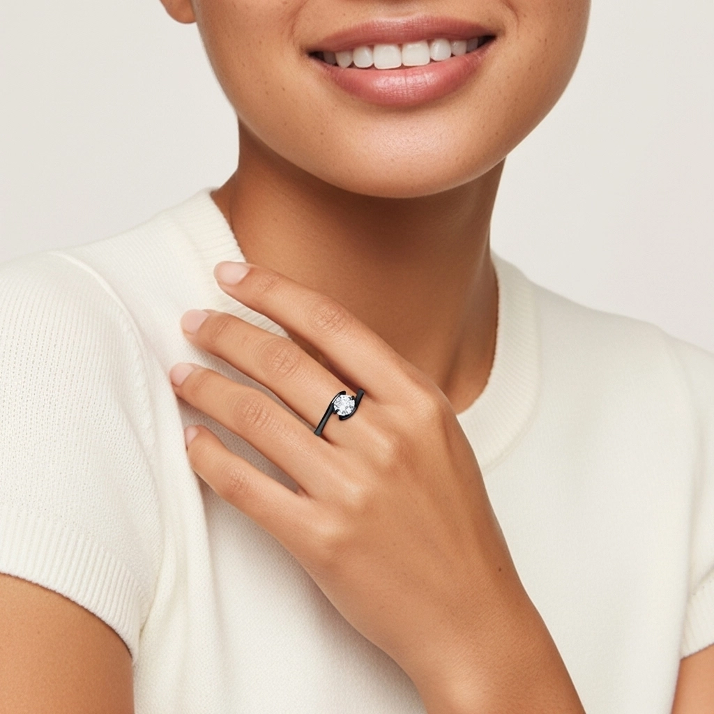 925 Sterling Silver Solitaire Bypass Shank Engagement Ring