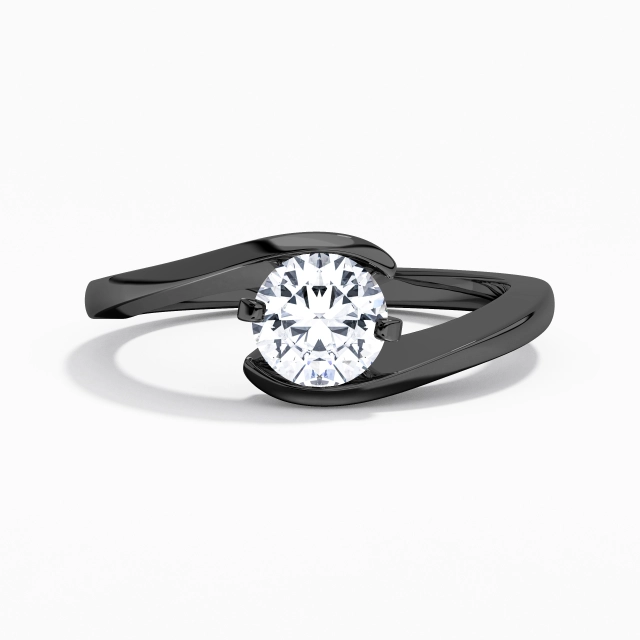 Noir Solitaire Gracieux 1.00ct Moissanite Bague de fiançailles Tige de Contournement Argent sterling 925