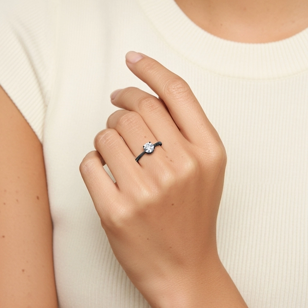 925 Sterling Silver Solitaire Reverse Tapered Engagement Ring