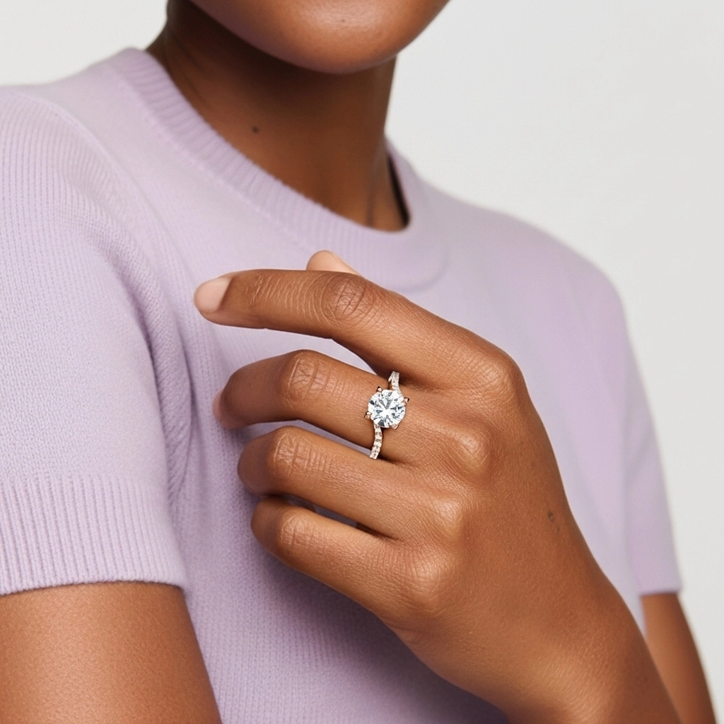 Or rose 14 carats Moissanite Bague de fiançailles